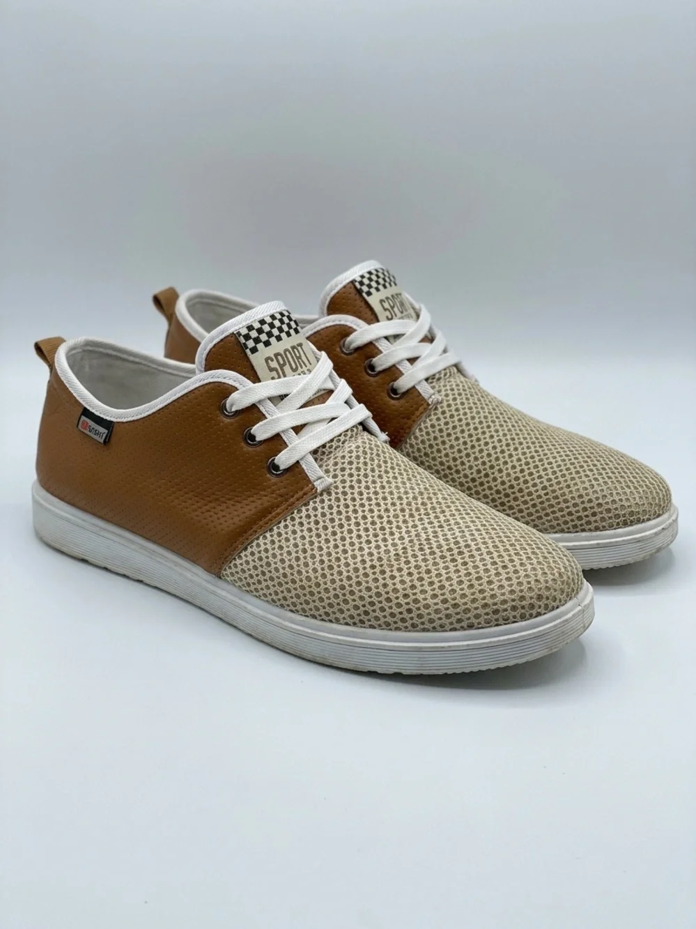 Sporto Men's Tan & Beige Mesh Boat Shoes